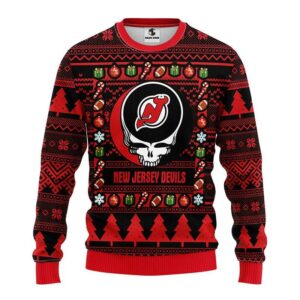 New Jersey Devils Grateful Dead Ugly Christmas Sweater, NHL Christmas Sweater