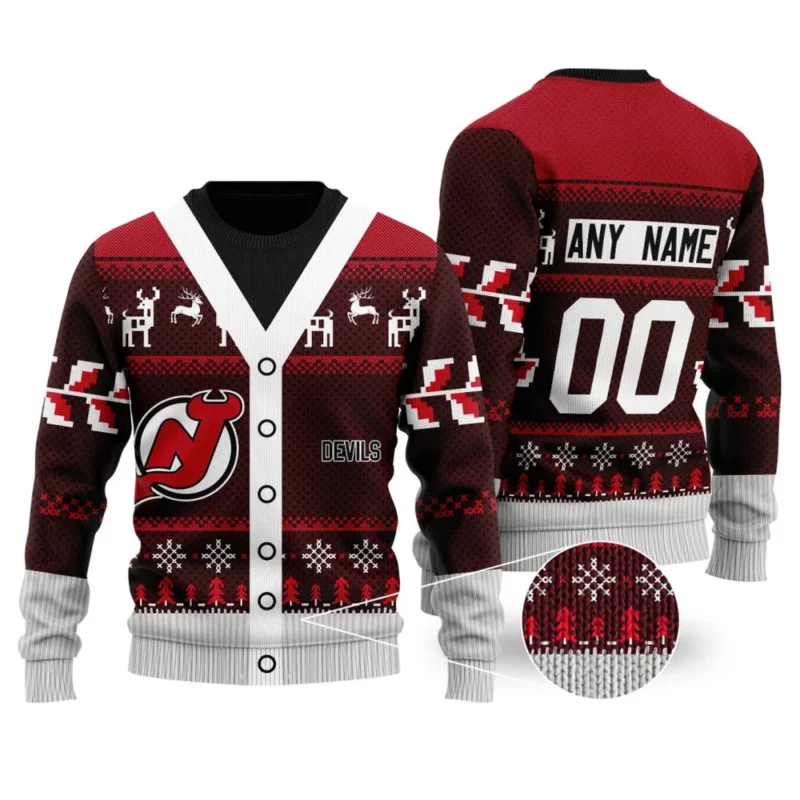 NHL New Jersey Devils | Personalized Name &amp; Number Unisex Sweater For Christmas Season