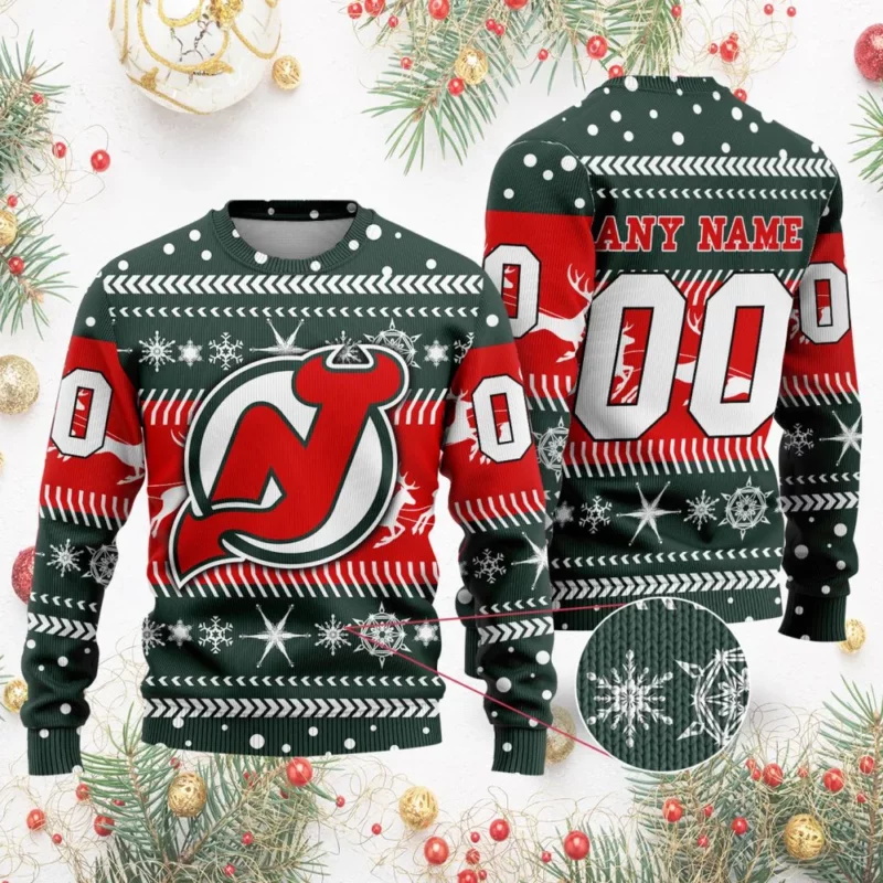 NHL New Jersey Devils | Personalized Name &amp; Number Unisex Sweater For Christmas Season