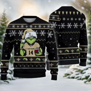 New Orleans Saints Grinch Custom Chrismas Ugly Sweater, NFL Christmas Sweater