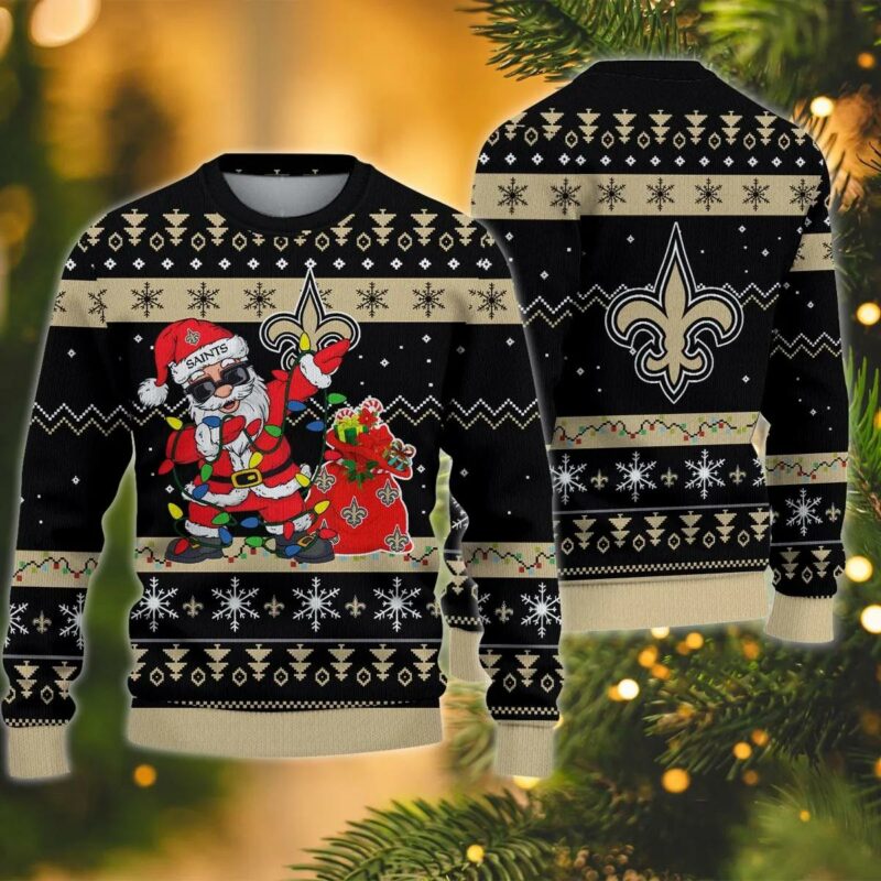 New Orleans Saints Santa Claus Dabbing Ugly Christmas Sweater, NFL Christmas Sweater