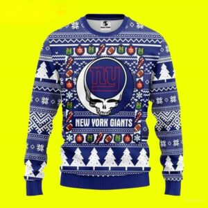 New York Giants Grateful Dead Skull Ugly Christmas Sweater, NFL Christmas Sweater