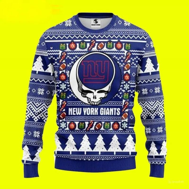 New York Giants Grateful Dead Skull Ugly Christmas Sweater, NFL Christmas Sweater