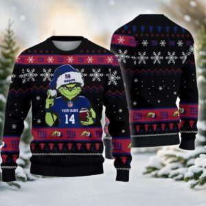 New York Giants Grinch Custom Ugly Chrismas Sweater, NFL Christmas Sweater
