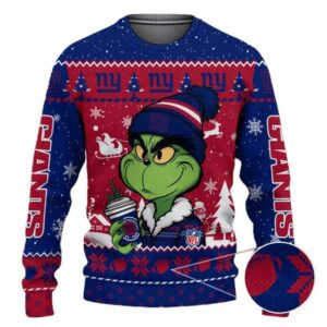 New York Giants The Grinch Drink Coffee Ugly Christmas Sweater, NFL Christmas Sweater