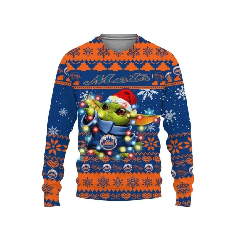 New York Mets Baby Yoda Star Wars Ugly Christmas Sweater, MLB Christmas Sweater