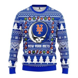New York Mets Grateful Dead Ugly Christmas Sweater, MLB Christmas Sweater