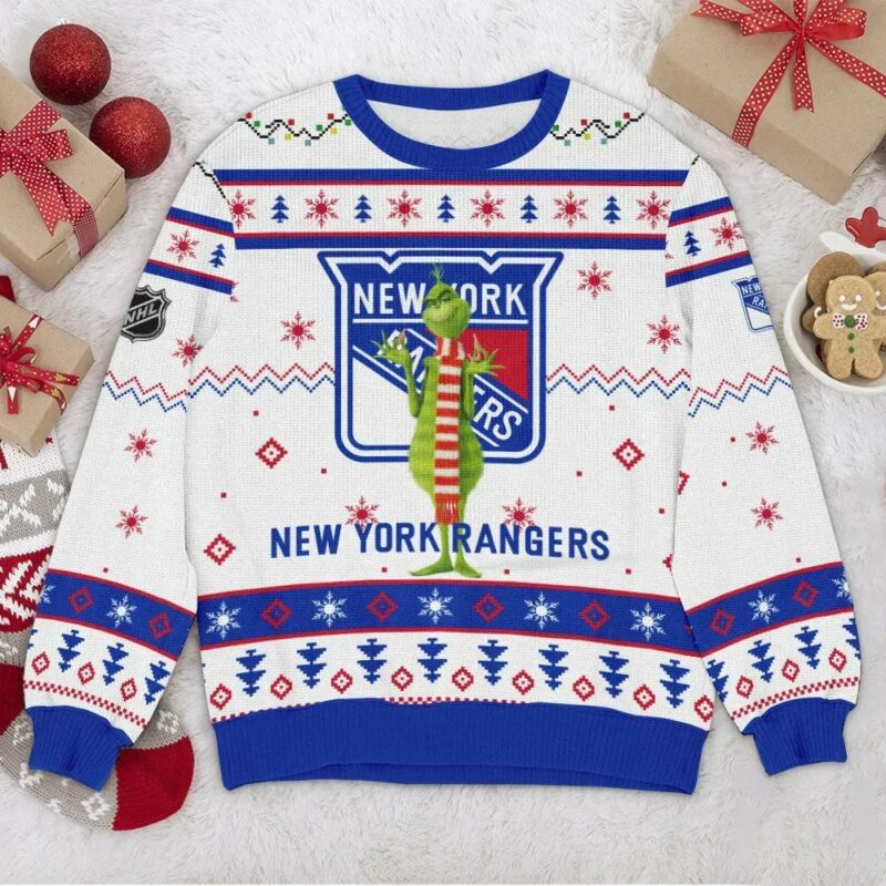 New York Rangers NHL Grinch Ugly Christmas Sweater, NHL Christmas Sweater
