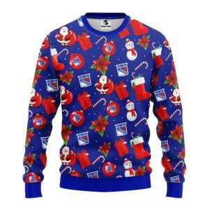 New York Rangers Santa Claus Snowman Ugly Christmas Sweater, NHL Christmas Sweater