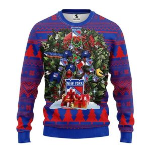New York Rangers Tree Christmas Ugly Sweater, NHL Christmas Sweater
