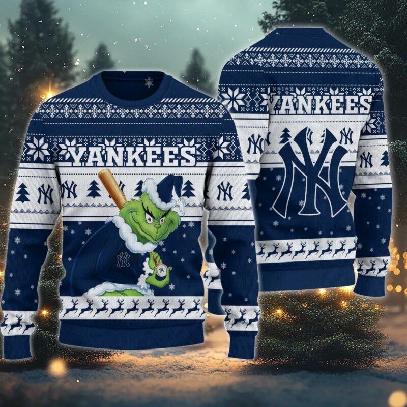 New York Yankees Grinch Stolen Ugly Christmas Sweater, MLB Christmas Sweater