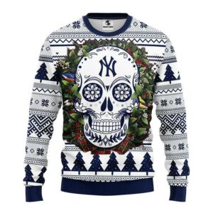 New York Yankees Skull Flower Ugly Christmas Sweater, MLB Christmas Sweater