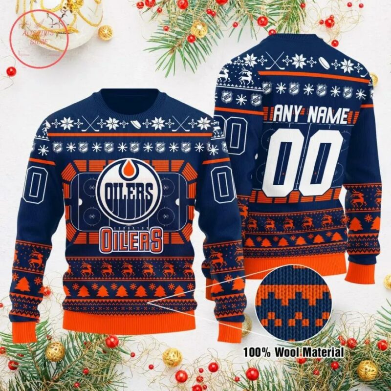 Nhl Edmonton Oilers Personalized Ugly Christmas Sweater, NHL Christmas Sweater