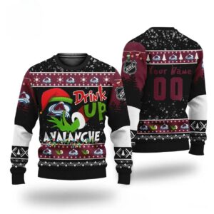 Nhl Grinch Drink Up Colorado Avalanche Custom Ugly Christmas Sweater, NHL Christmas Sweater