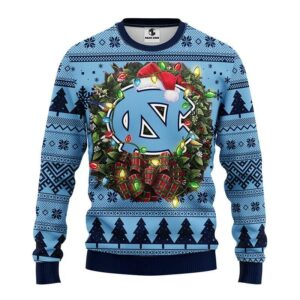 North Carolina Tar Heels Santa Hat Ugly Christmas Sweater, NCAA Christmas Sweater