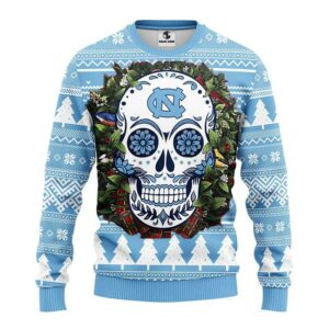North Carolina Tar Heels Skull Flower Ugly Christmas Sweater, NCAA Christmas Sweater