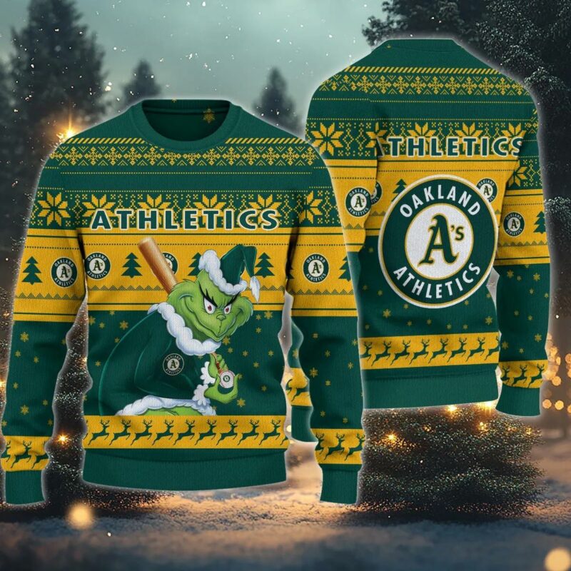Oakland Athletics Grinch Stolen Ugly Christmas Sweater, MLB Christmas Sweater