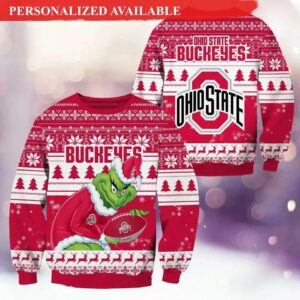 Ohio State Buckeyes Grinch Football Ugly Christmas Sweater, NCAA Christmas Sweater