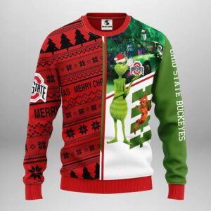 Ohio State Buckeyes Grinch &amp; Scooby-doo Ugly Christmas Sweater, NCAA Christmas Sweater