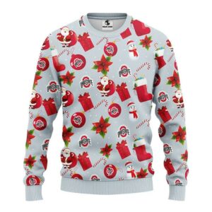 Ohio State Buckeyes Santa Claus Snowman Ugly Christmas Sweater, NCAA Christmas Sweater