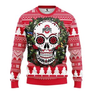 Ohio State Buckeyes Skull Flower Ugly Ugly Christmas Sweater, NCAA Christmas Sweater
