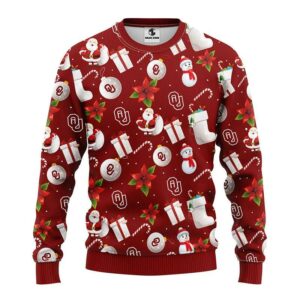 Oklahoma Sooners Santa Claus Snowman Ugly Christmas Sweater, NCAA Christmas Sweater