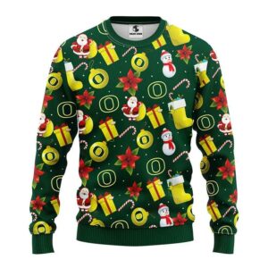Oregon Ducks Santa Claus Snowman Ugly Christmas Sweater, NCAA Christmas Sweater