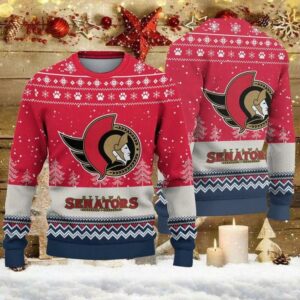 Ottawa Senators Big Logo Ugly Christmas Sweater, NHL Christmas Sweater