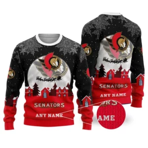 NHL Ottawa Senators Personalized Name Christmas Ugly Sweater Design ST2306