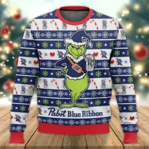 Pabst Blue Ribbon Grinch Ugly Sweater, Grinch Holiday Sweater
