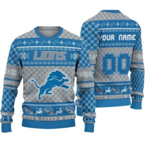 Personalized Detroit Lions Ugly Christmas Sweater, NFL Christmas Sweater