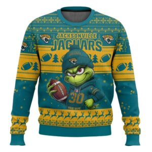 Personalized Jacksonville Jaguars Grinch Ugly Sweater, NFL Christmas Sweater