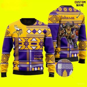 Personalized Name Minnesota Vikings Ugly Christmas Sweater, NFL Christmas Sweater