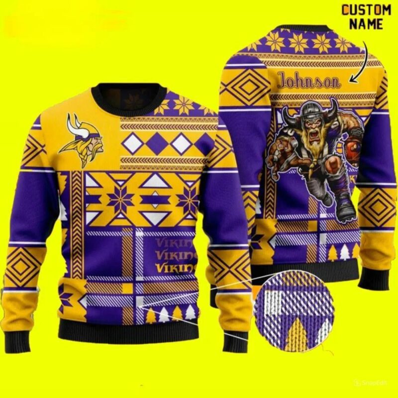 Personalized Name Minnesota Vikings Ugly Christmas Sweater, NFL Christmas Sweater