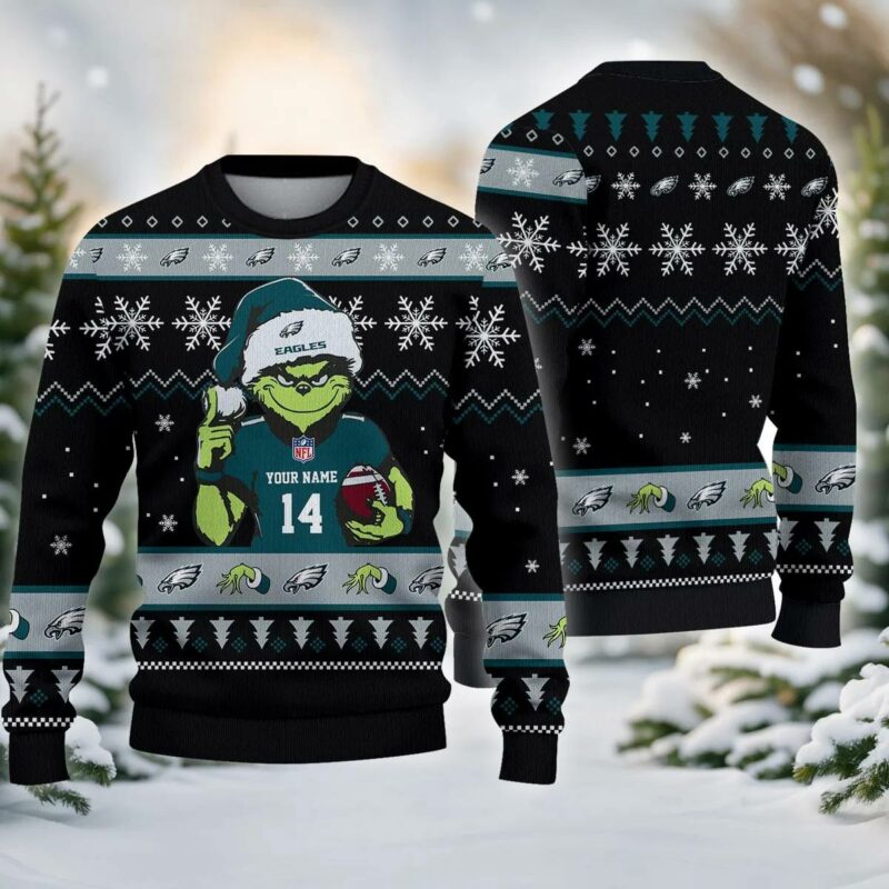 Philadelphia Eagles Grinch Custom Ugly Christmas Sweater, NFL Christmas Sweater