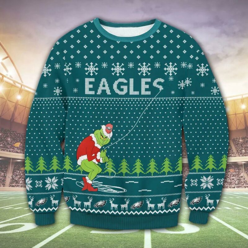 Philadelphia Eagles Grinch Funny Ugly Christmas Sweater, NFL Christmas Sweater