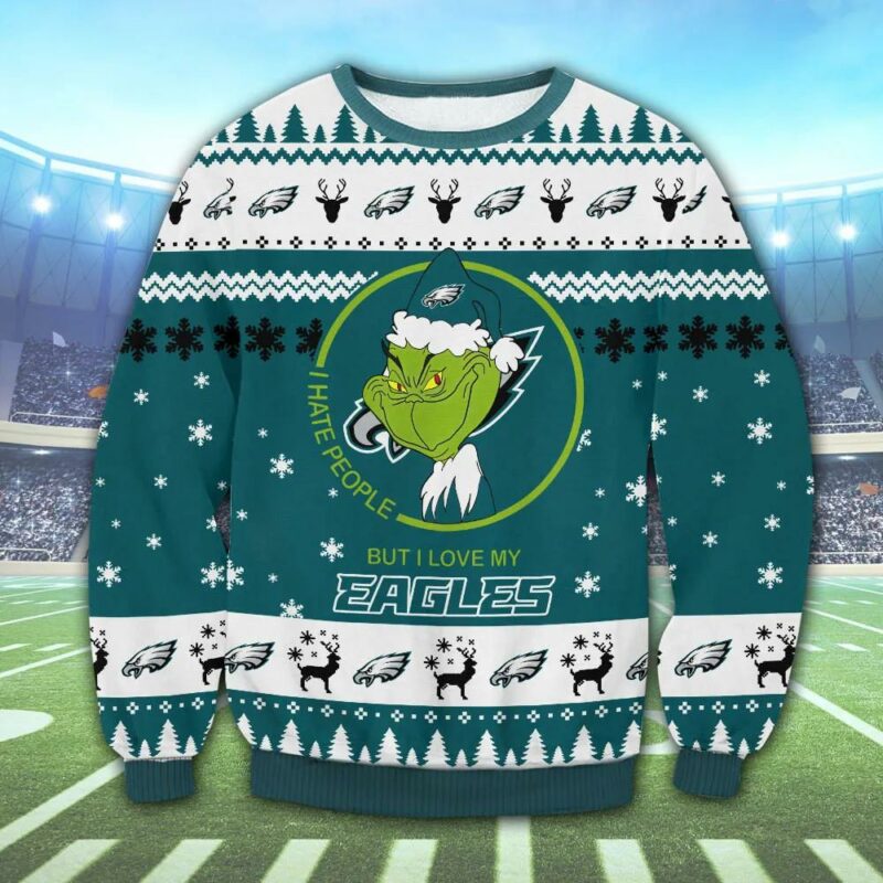 Philadelphia Eagles Grinch Smile Ugly Christmas Sweater, NFL Christmas Sweater