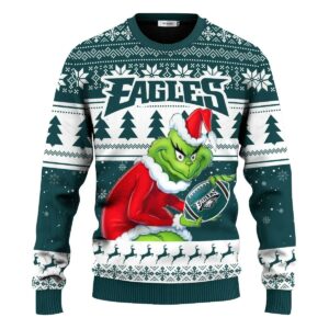 Philadelphia Eagles Grinch Ugly Christmas Sweater, Grinch Sweater Adults