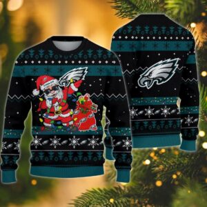 Philadelphia Eagles Santa Claus Dabbing Ugly Christmas Sweater, NFL Christmas Sweater