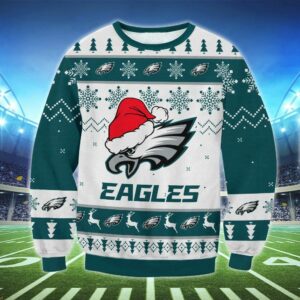 Philadelphia Eagles Santa Hat Ugly Christmas Sweater, NFL Christmas Sweater