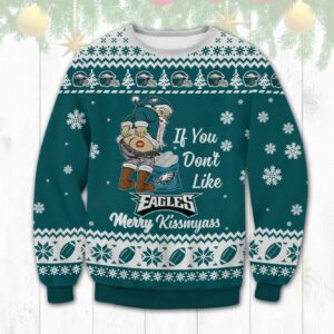 Philadelphia Eagles Santa Kissmyass Ugly Christmas Sweater, NFL Christmas Sweater