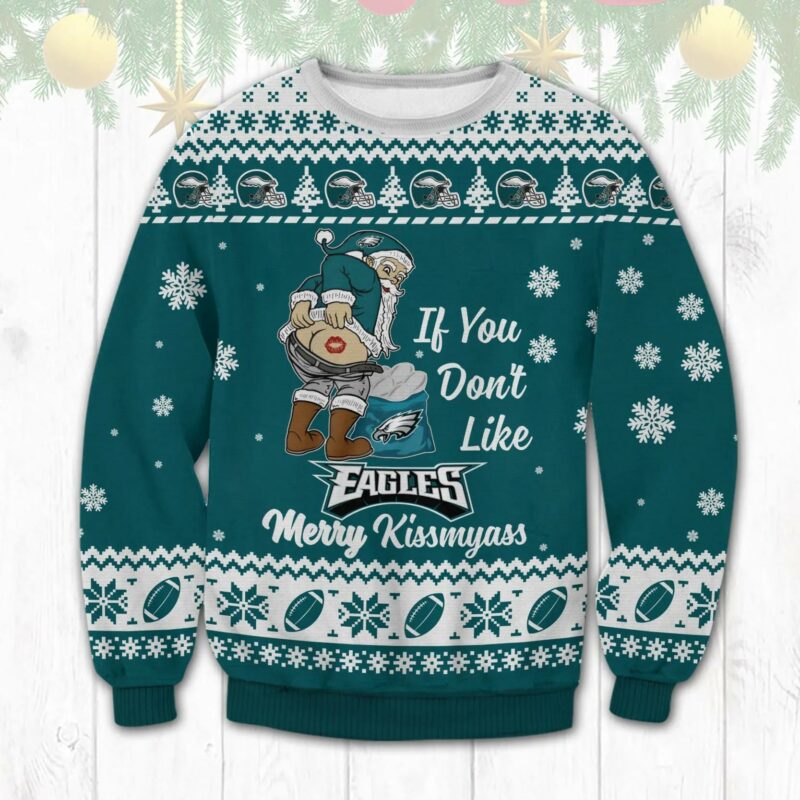 Philadelphia Eagles Santa Kissmyass Ugly Christmas Sweater, NFL Christmas Sweater