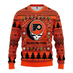 Philadelphia Flyers Grateful Dead Ugly Christmas Sweater, NHL Christmas Sweater