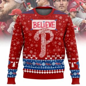 Philadelphia Phillies Believe Team Names Mlb Ugly Christmas Sweater, MLB Christmas Sweater