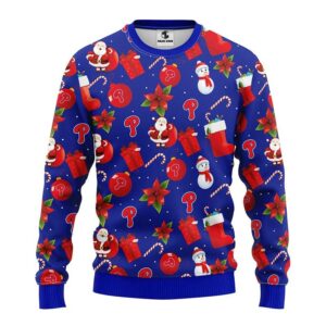 Philadelphia Phillies Santa Claus Snowman Ugly Christmas Sweater, MLB Christmas Sweater