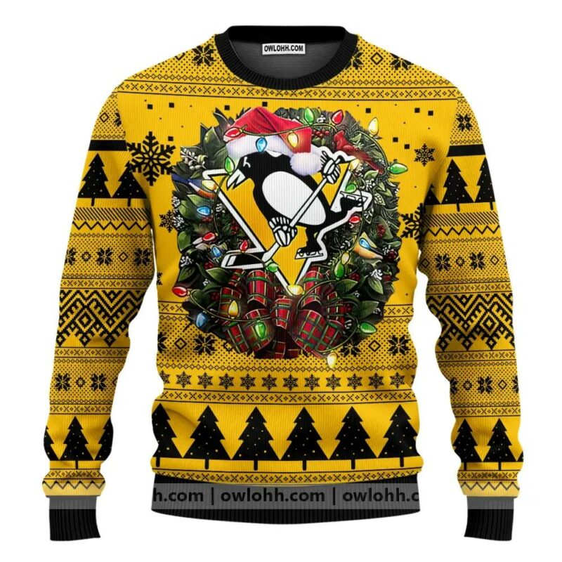 Pittsburgh Penguins Santa Hat Ugly Christmas Sweater, NHL Christmas Sweater