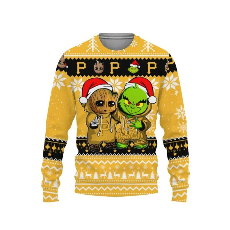 Pittsburgh Pirates Baby Groot And Grinch Best Friends Ugly Christmas Sweater, MLB Christmas Sweater