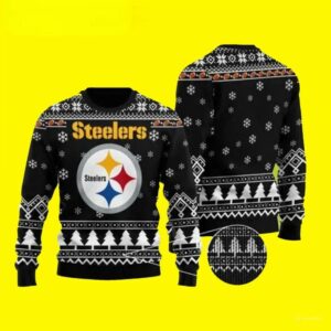 Pittsburgh Steelers Black White Ugly Christmas Sweater, NFL Christmas Sweater