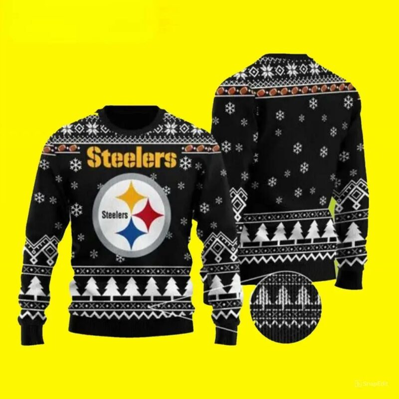 Pittsburgh Steelers Black White Ugly Christmas Sweater, NFL Christmas Sweater