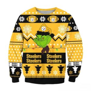 Pittsburgh Steelers Grinch Cunningly Smile Nfl Ugly Christmas Sweater, NFL Christmas Sweater